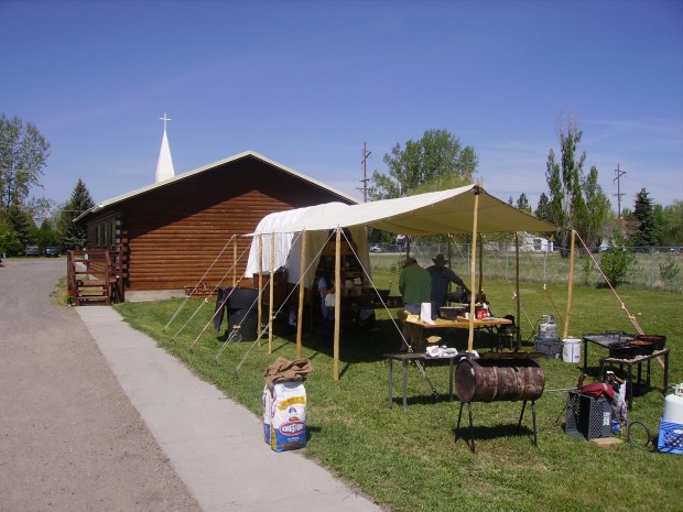 Saturday setup for a chuckwagon feast